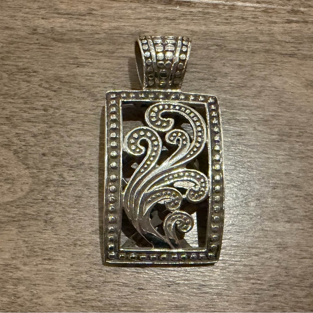 Ornate Silver Rectangular Pendant Necklace